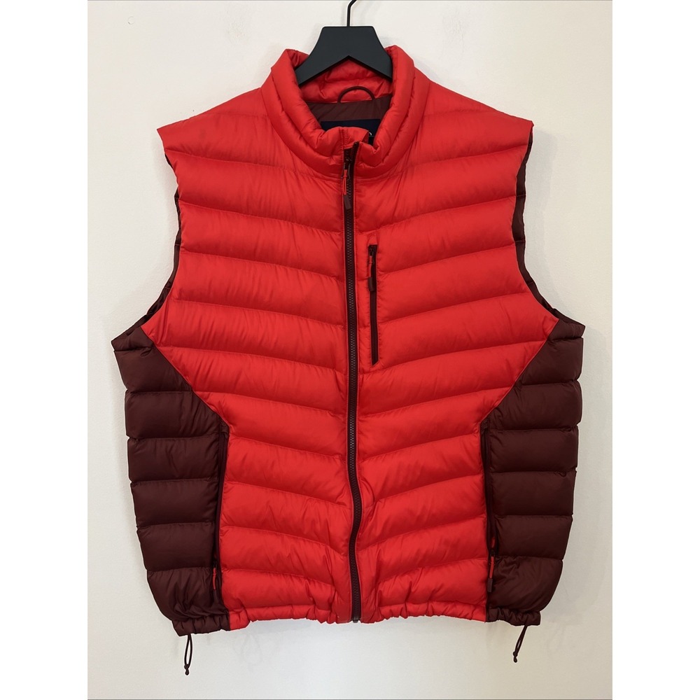 Lands' End Mens Puffer Vest Goose Down‎ Zip Up Orange Quilted Vest.  Size XL